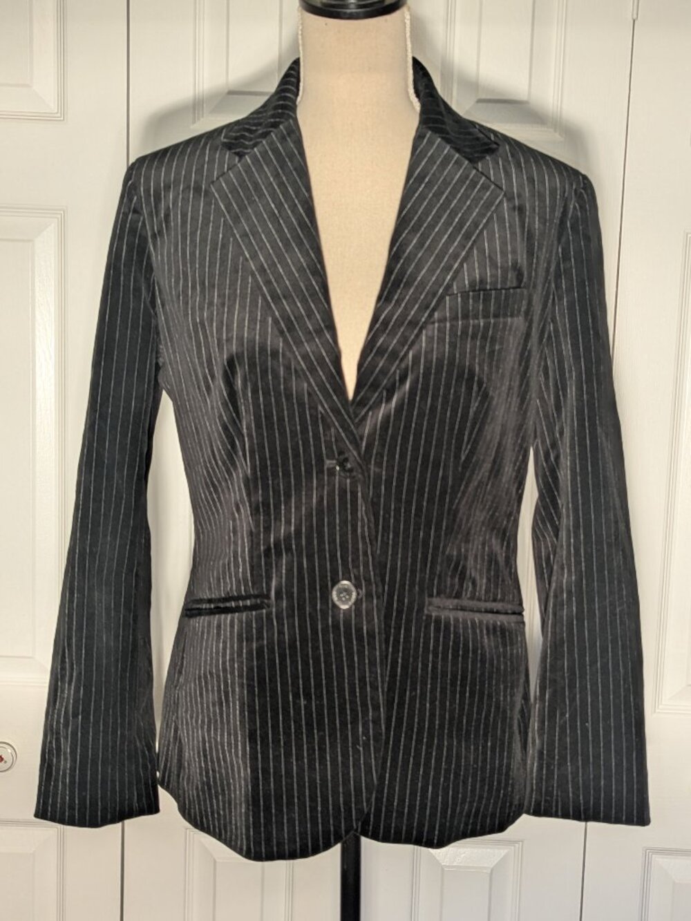 Ralph Lauren Black Velvet Pin Striped Blazer, Size M